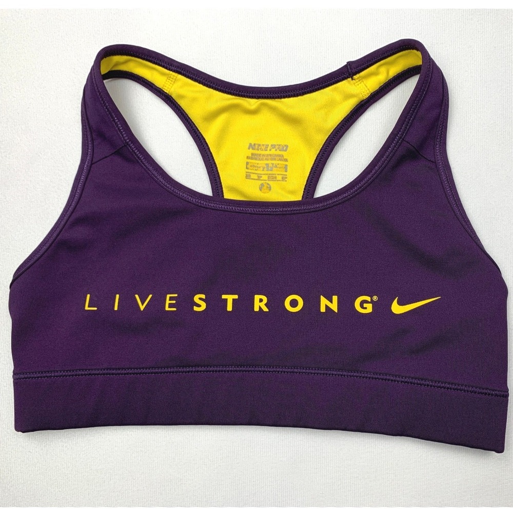 Nike Pro Livestrong Sports Bra Purple Yellow Racerback Compression Womens XS